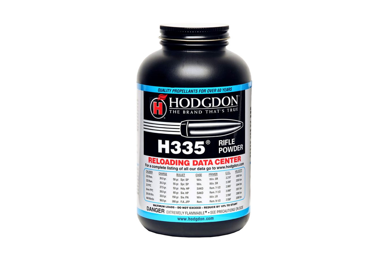 Hodgdon Powder offers the largest selection of quality smokeless propellants for any reloading application.

Hodgdon H335 originated as a military powder, used for the 5.56 NATO, or 223 Remington as handloaders know it. Obviously, it sees endless use in the 222 Remington, 223 Remington and other small cartridges. In particular, prairie dog shooters will find this a favorite small rifle powder.