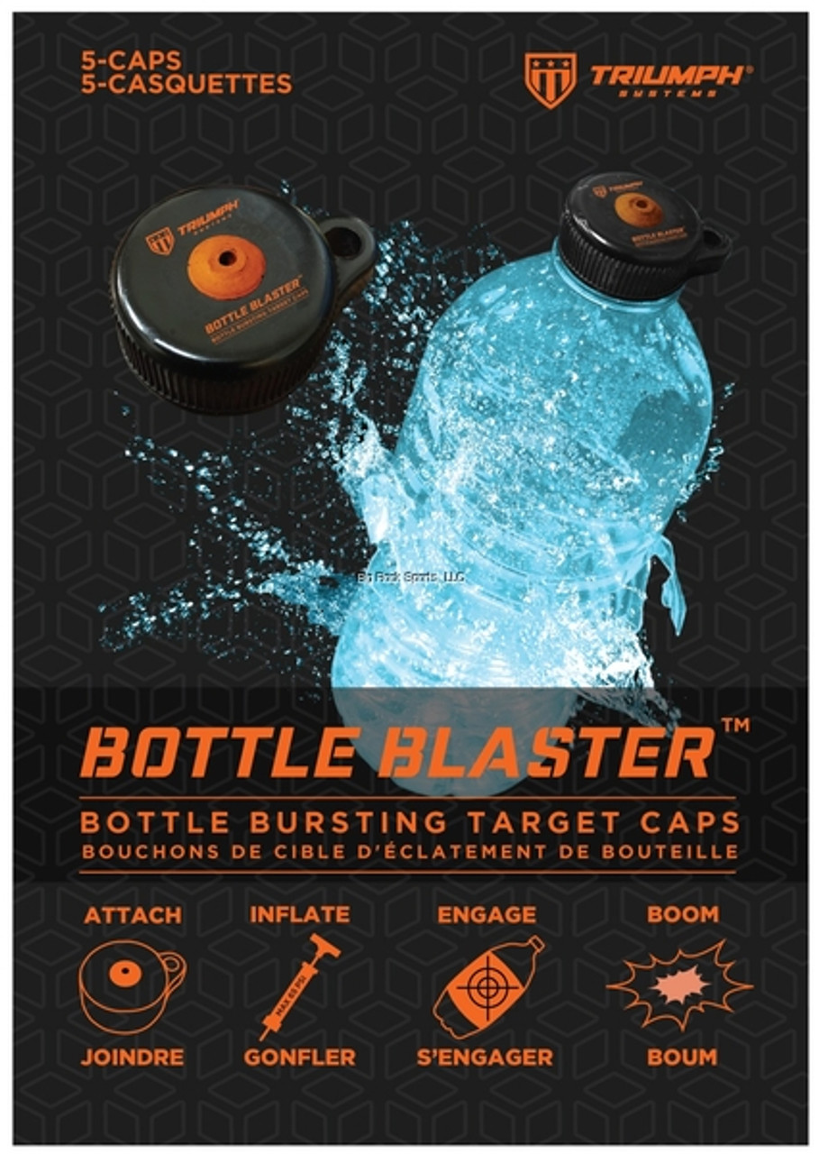 Attach, Inflate, Engage, ENJOY, but wear your ear pro, this product is LOUD!

Versatile use: firearms, archery, crossbows, airguns (note: avoid carbon fiber arrows).
Easy attachment: screw the cap on without over-tightening.
Inflation: place bottle in mesh bag, lubricate, inflate to 60 PSI.
Compatibility: fits 500ml and 700ml Nestle’s, Ice Mountain, Pure Life, Sam’s Choice bottles (excluding Great Value).
No fire hazard: Enjoy the excitement without worrying about flammable substances, ensuring a safe shooting environment.
Reusable: Bottle Blaster™ Caps are designed for multiple uses, providing long-lasting entertainment and value.
Caution: avoid flammable substances and handle pressurized bottles with care.
Introducing Bottle Blaster™ Caps - the ultimate accessory for turning your shooting sessions into explosive, adrenaline-pumping fun! Compatible with firearms, archery, crossbows, and airguns, these caps offer a seamless setup—simply screw them onto the bottle, inflate to 60 PSI, and get ready for a thrilling experience.

Designed to fit popular water bottle brands, Bottle Blaster™ Caps add a dynamic element to your target practice. Just avoid using carbon fiber arrows and flammable substances for a safe and enjoyable shooting session.

Elevate your range game with Bottle Blaster™ Caps - where explosive excitement meets simplicity and safety!