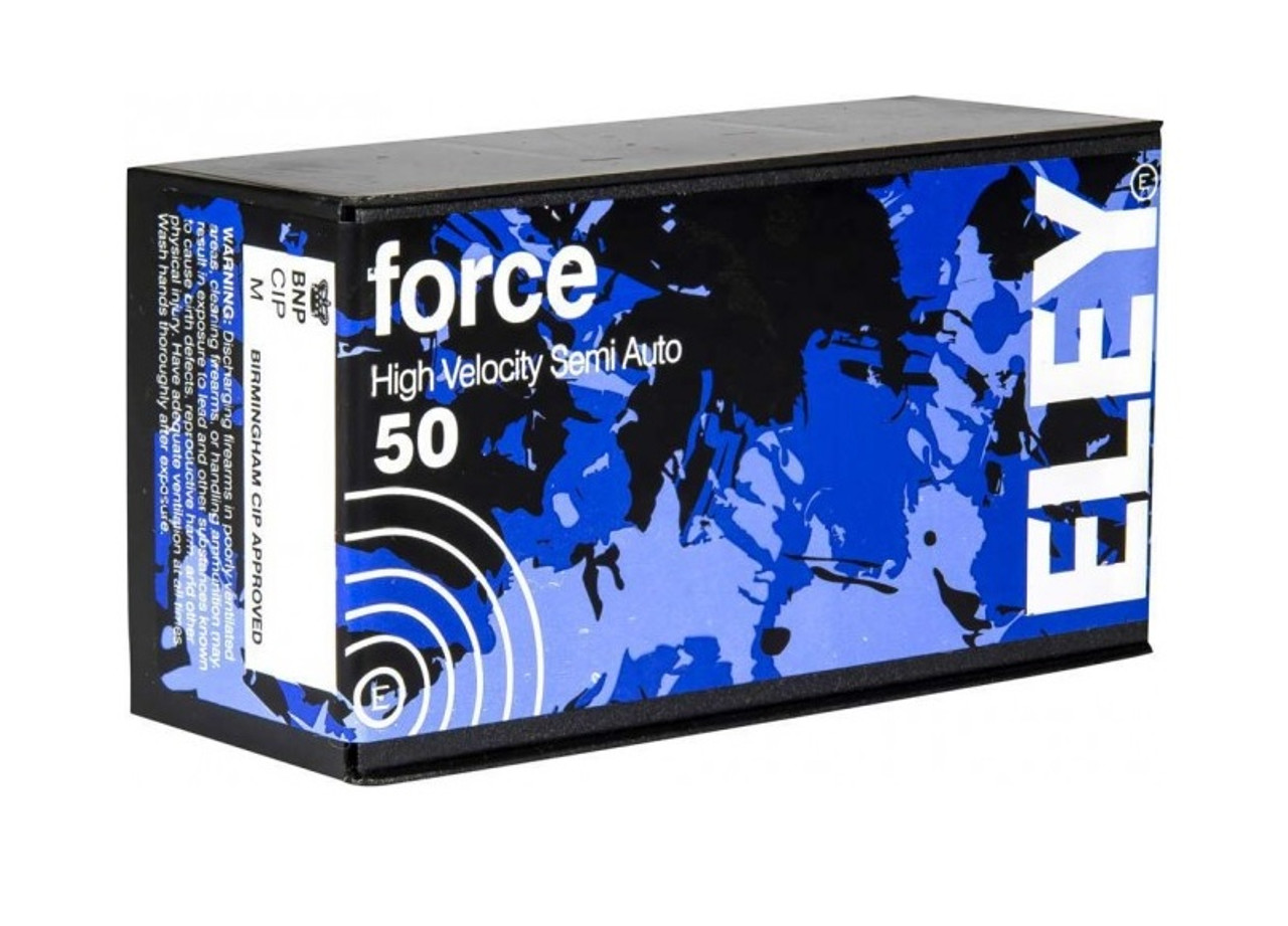 ELEY force is a high-velocity, semi-automatic .22LR round designed for power. Featuring a new propellant utilising a distributed pressure curve that accelerates the bullet to a supersonic velocity, providing maximum knock-down force.

ELEY force is a .22LR round that delivers both strong kickback and accuracy.

FEATURES
High velocity
Extreme knock-down force
Smooth functioning