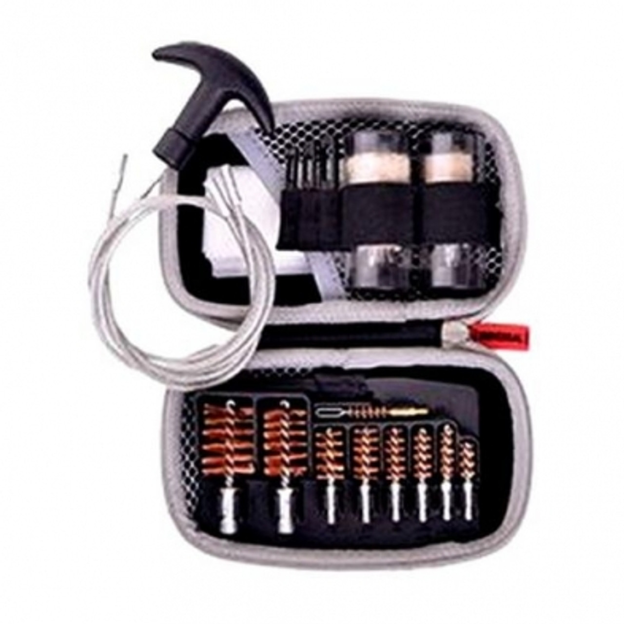 Designed by experienced shooters, the premium components of Gun Boss Universal Cable Kit is neatly organized in a compact, weather-resistant, molded case. The kit has the ideal assortment of brushes, jags, mops and slotted tips for most firearms. Ideal for bench cleaning but made compact and rugged for field use. Non-marring nylon slotted tips, phosphor bronze brushes and coated steel cables all work together to keep your guns clean. The kit includes 34" and 9" flex rod, .17 cal. brush/slotted tip combo, 20 and 12 ga. shotgun mops and brushes, .45 cal., .357/.38/9mm, .30 cal., .270 to .280/7mm, .22 to .223/5.56mm, and .22 cal. short-action brushes, T-handle, three non-marring nylon slotted tips, large and small thread adapters, 25 shotgun patches, and 25 rifle/handgun patches.
Type:	Cleaning System
Size:	Universal
Pieces:	17
Bristle Type:	Bronze, Nylon
Length:	Various
Includes:	Cable/Brushes/Swabs/Handle/Storage
Caliber or Gauge:	Multi-Caliber
Model:	REA-AVGCK310-U