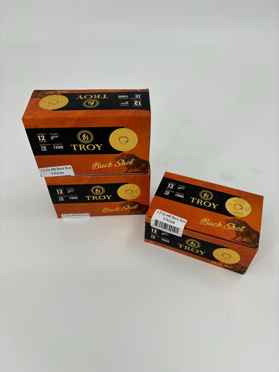 Troy Ammunition, 2-3/4″ 12ga 1.2oz #00 9-pellet buckshot, 1300 FPS. Box of 10rds. Made in the USA