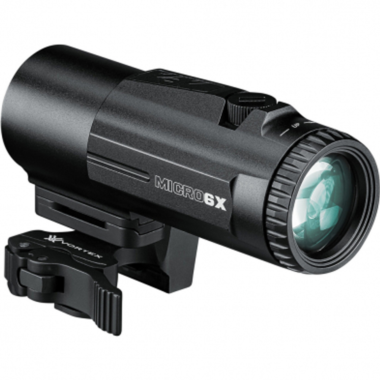 Vortex Micro 6x Magnifier with Quick-Release Flip Mount
VT-V6XM
 
Easy on, easy off, and built to fit seamlessly onto your rifle, the Micro6x Magnifier delivers an incredibly compact 6x optical system that takes your red dot farther, maximizing the versatility of your weapon. Ultracompact, the Micro6x Magnifier still provides durable, robust functionality that stands up to abuse in the field. The cam lock system of the adjustable flip mount engages or disengages with direct pressure, allowing you to raise and lower the magnifier quickly and easily. You also get everything you need to mount up, right out of the box: Take your pick of three mounting heights (absolute co-witness, lower 1/3 co-witness, and 1.93 inches with included riser) and hit harder, farther than you ever thought possible.

SKU	VT-V6XM
Magnification	6x
Objective Lens Diameter	28 mm
Eye Relief	2.5 inches
Linear Field of View	19.1 feet @ 100 yds
Angular Field of View	3.7 degrees
Turret Style	capped
Length	4.3 inches
Weight	10.9 oz
Product Manual (.pdf)	Download PDF
Included in the Box
Quick-Release Flip Mount
3 Screw Sets
1.93" Riser Plate
Lower 1/3 Co-Witness Riser Plate
Rubber Lens Covers
Lens Cloth
3mm Hex Tool

 
VIP Unconditional Lifetime Warranty
Features
Optical System	Compact 6X optical system that takes your red dot and holographic sight farther.
Snag-Free Design	Recessed turrets provide a snag-free design.
Multi-Height Mount System	Take your pick of three mounting heights (absolute co-witness, lower 1/3 co-witness, and 1.93 inches with included risers).
Camlock System	Integrated quick-release allows for fast attach/detach while camlock engages/disengages magnifer with direct pressure.
Fully Multi-Coated	 Anti-reflective coatings on all airto-glass surfaces provide increased light transmission for greater clarity and low-light performance.
Aircraft-Grade Aluminum	Constructed from a solid block of aircraft-grade aluminum for strength and rigidity.
Low-Glare Matte Black Anodized	Corrosion and wear resistant anodization provides low-glare matte surface and helps camouflage the shooter's position.
Waterproof	Designed to withstand harsh weather conditions.
Shockproof	Designed to withstand the highest levels of recoil and impact.