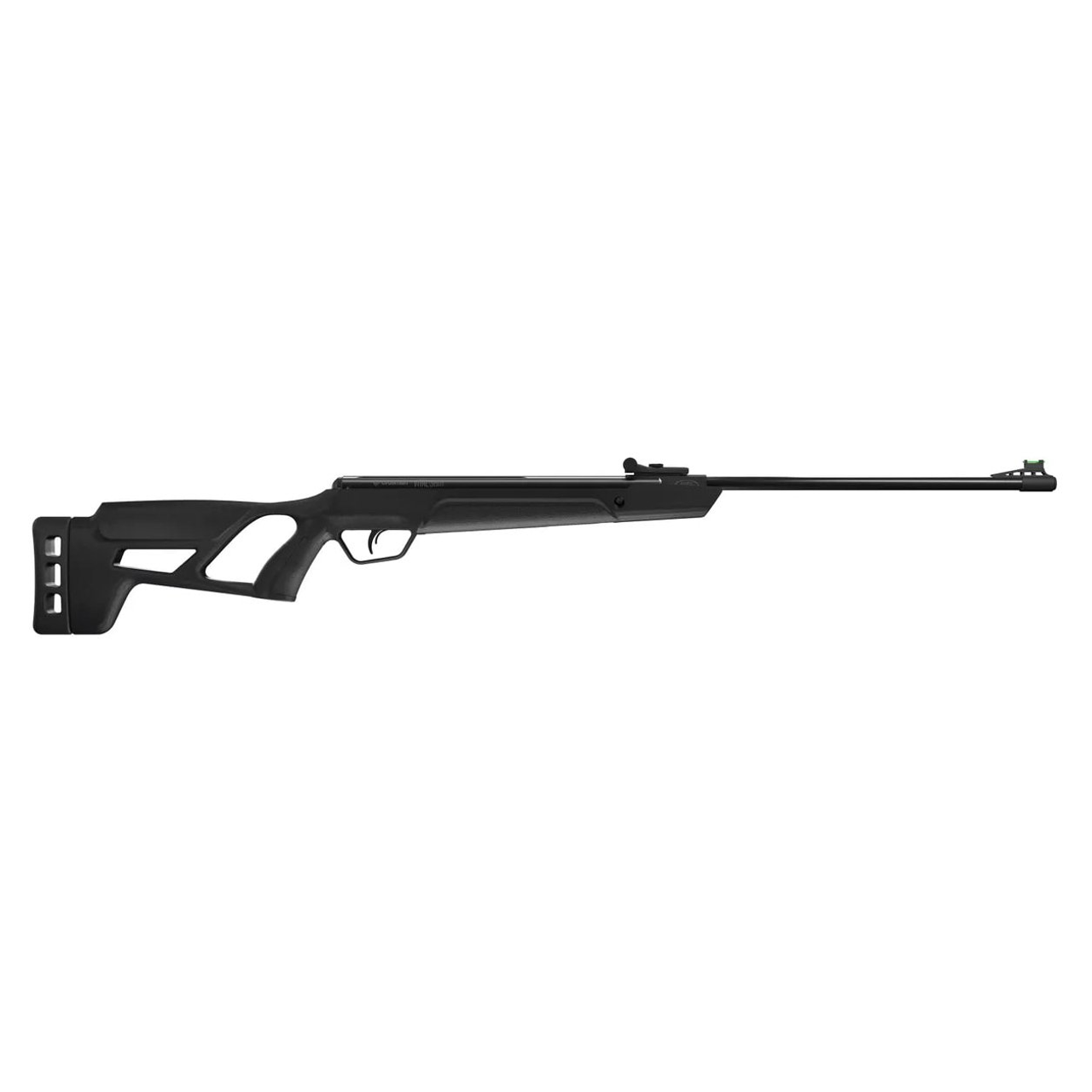 High-performance break barrel air rifle
Shoots .177 caliber alloy pellets up to 1200 FPS
Features Nitro Piston® powerplant, providing smoother cocking and shooting, reduced recoil, and quieter shots compared to traditional spring-powered rifles
Durable synthetic stock designed for all-weather use
Precision rifled steel barrel for improved accuracy
Fiber optic front and rear open sights for clear targeting
Includes two-stage adjustable trigger for a customized shooting experience
Ideal for target shooting and small game hunting