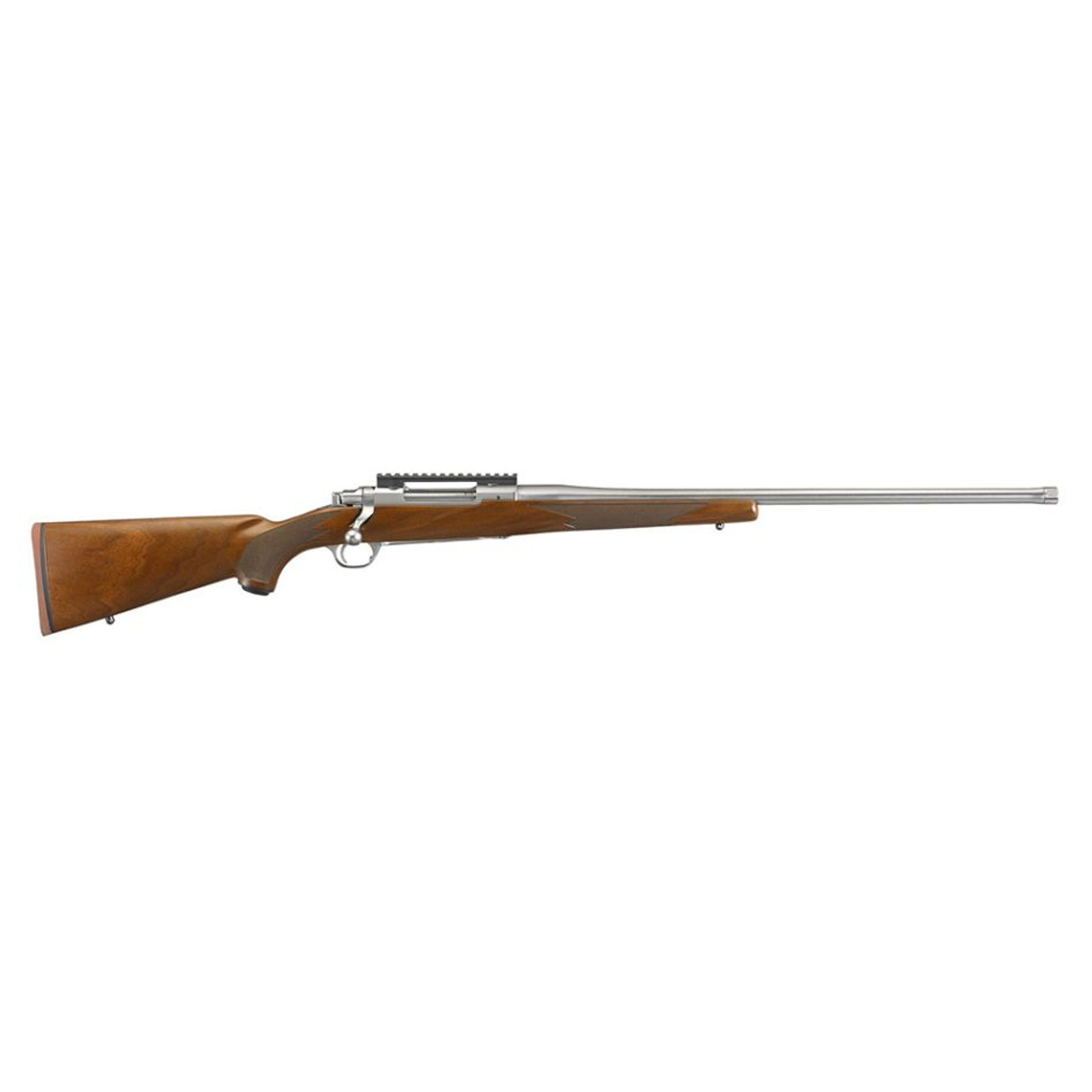 Stock American Walnut
Sights None
Capacity 4
Model Option Right-Handed
Thread Pattern 5/8"-24
Barrel Length 22"
Material Stainless Steel
Finish Satin Stainless
Weight 7.4 lbs.
Twist 1:10" RH
Overall Length 42.75"
Length of Pull 13.50"
Grooves 5
Non-rotating, Mauser-type controlled round feed extractor is among the most positive case extraction systems ever invented, and features a fixed blade-type ejector that positively ejects empty cases as the bolt is moved fully rearward.

Hinged, solid-steel floorplate for easy unloading without having to chamber each cartridge. Features an engraved Ruger logo and patented latch that is flush with the trigger guard to avoid accidental dumping of cartridges.

20 MOA Picatinny rail secured with four, #8-40 screws for increased long-range elevation capabilities overtop the traditional integral scope mounts that are machined directly on the solid-steel receiver.

Three-position safety is easily accessible and allows the shooter to lock the bolt or to load and unload the rifle with the safety engaged.

Ergonomically pleasing stock has rounded contours along the barrel, on the bottom of the stock and on top of the pistol grip and wrap-around checkering on grip and forend.

Free-floated, cold hammer-forged stainless steel barrel with 5R Rifling at minimum bore and groove dimensions, minimum headspace and centralized chamber.

Factory-installed thread protector

The LC6™ trigger features smooth, crisp performance right out of the box for increased accuracy on the range or in the field.

Rugged, one-piece, stainless steel bolt.

Also includes: studs for mounting sling swivels.