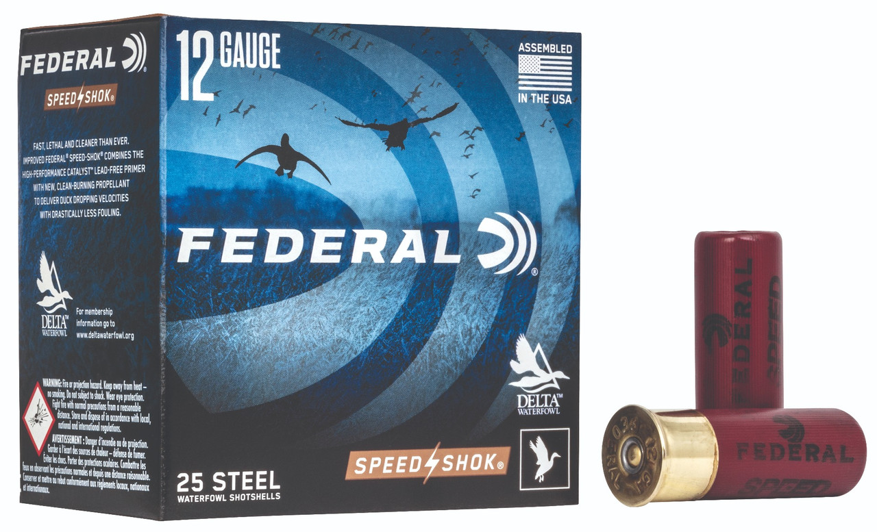 Federal Speed-Shok 12 Ga 2-3/4in 1-1/8oz 3 Shot Steel WF1453

Technology is the lifeblood of Federal Ammunition, and it‘s been pumping through their veins since 1922. That‘s when Charles L. Horn, started a culture of innovation that has guided everything we‘ve done for nearly a century, turning a company that began humbly in Anoka, Minnesota, into one of the world‘s largest producers of sporting ammunition. It‘s led to the development of thousands of specialized, high-quality shotshell, centerfire and rimfire loads for hunters and shooters. It‘s instilled manufacturing and quality control processes that have made theirr ammunition the most trusted in the industry. Every day they manufacture products to enhance customers‘ shooting experiences and provide an ideal choice for any pursuit. It‘s what makes them the most complete ammunition company in the business.

More Information
SKU	604544628142
Brand	Federal
Style	WF1453
Shot Size	1-1/8 OZ - 3 SHOT
Caliber/Gauge	12 GA