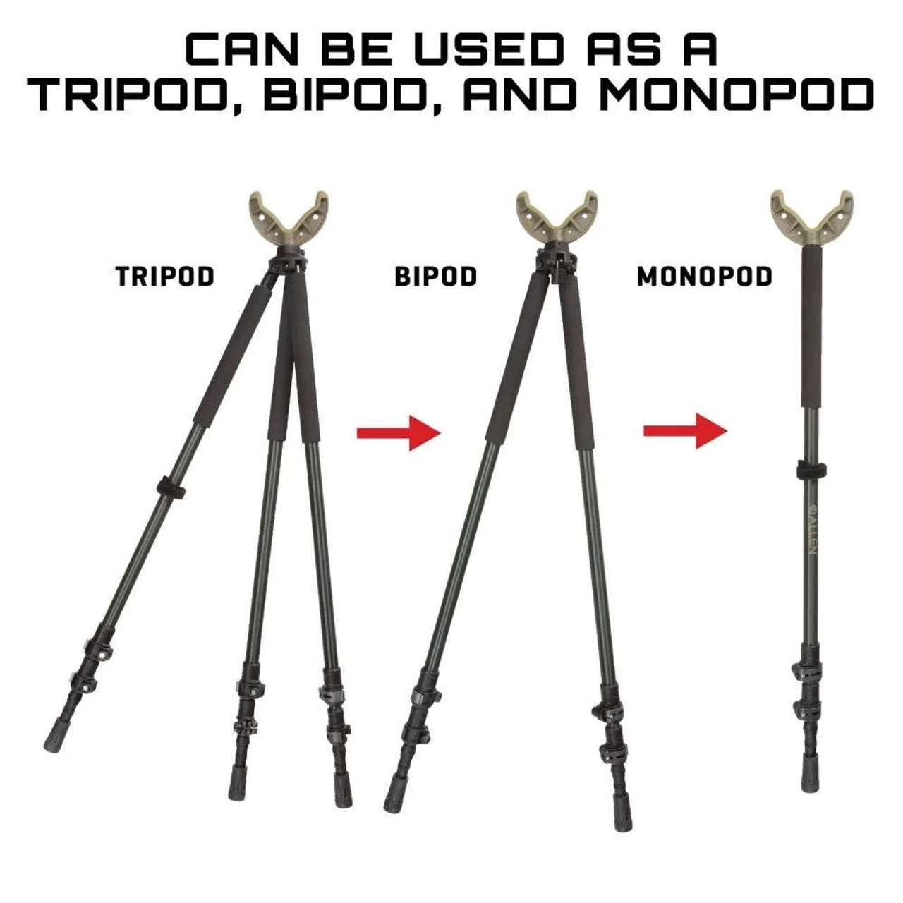Allen Axial Shooting Stick, Tripod/Bipod/Monopod 61" Max Height Allen Axial Shooting Stick, Tripod/Bipod/Monopod 61" Max Height