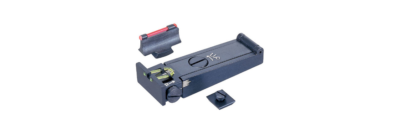 Professional fiber optic front sight and rear sight set for breech loading rifle

Available in different models, interchangeable with the standard ones. Rear sights are adjustable for elevation and windage, thanks to proper micrometer screws.

Front sight: with dovetail base: 3/8”x30°xheight .0984 (9,5x30°x h.2,5 mm).- Height: .472 (12 mm).

Rear sight: with base for octagonal barrels with dimension: .944÷1.102 (24÷28 mm) with dovetail base: 3/8”x30°xheight .0984 (9,5x30°xh.2,5 mm).