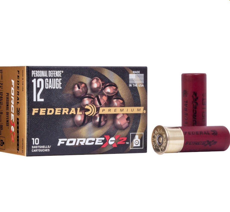 Federal Premium Force X2 shotshells takes self defense loads to the next level. Loaded with 9 copper-plated pellets that are engineered to equally split in two upon impact, this self defense 00 buckshot ammunition is a game changer! The uniquely designed split shot ammunition doubles the amount of wound channels which improves energy transfer while greatly reducing the possibility of over penetration. Force X2 shotgun ammunition also features more manageable recoil which allows the shooter to better stay on target for more accurate follow up shots. The Federal Force X2 is an excellent choice for personal or home protection 12 gauge shotgun ammunition.


Federal Premium Force X2 Ammunition Specifications and Features:
Manufacturer Number PD12FX2 00
12 Gauge
2-3/4"
00 Buck Copper Plated Shot
9 Pellets
Copper-plated shot
Precise Manufacturing
Consistent Reliability
Smooth Function
1250 fps
Uses Personal Protection
10 Round Box