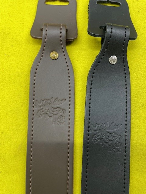 Custom Handmade Adjustable Brown Leather Rifle Sling w/No Swivels - Moose Head Stamp