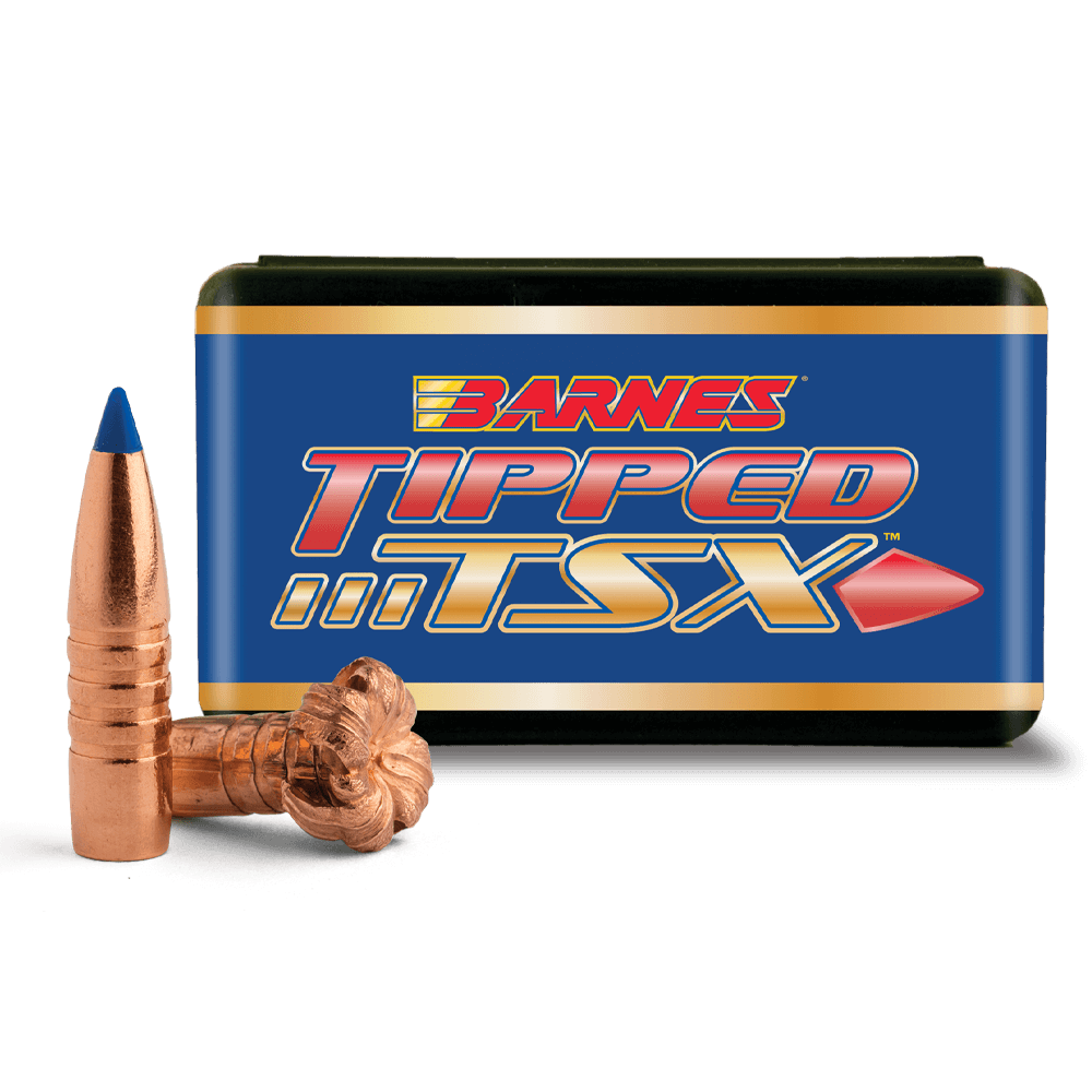 Since its introduction in 2003, Barnes' TSX Bullet has earned a reputation as "the perfect hunting bullet." Now, Barnes has improved on perfection by adding a streamlined polymer tip. The new Tipped TSX features the same 100-percent copper body with multiple rings cut into the shank. It delivers the same gnat's-eyelash accuracy and "dead right there" performance—but with an added polymer tip that boosts BC and improves long-range ballistics. The tip and a re-engineered nose cavity provide even faster expansion. Complete penetration, virtually 100-percent weight retention and four razor-sharp cutting petals that double bullet diameter means the new Tipped TSX creates more internal damage than any competing bullet. Instant expansion and perfect penetration ensures cleaner, quicker kills. The Barnes Tipped TSX—accept no imitations.