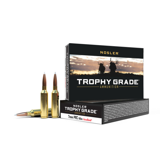 Loaded with a 160gr Spitzer AccuBond® Bullet and Nosler® Premium Brass

Nosler Trophy Grade™ ammunition is loaded with Nosler AccuBond® bullets. The AccuBond®’s unique white polymer tip assures accuracy and smooth chambering, while the boat-tail base at the rear of the bullet acts as a platform for large-diameter mushrooms. Designed for accuracy near or far, Nosler’s Trophy Grade™ ammunition provides undeniable reliability.

Product Name 7mm PRC 160gr AccuBond Trophy Grade Ammunition
Country of Manufacture - United States
Box Qty - 20
BC G1 - 0.531
Manufacturer SKU - 61242
Caliber - 7mm
Cartridge - 7mm PRC
Ammunition Use - Deer Sized Game
Bullet Profile - Spitzer
Bullet Type - AccuBond
Bullet Weight - 160gr
Lead Free - No
Test Barrel Length - 24"
Test Barrel Twist - 1-9.5"
