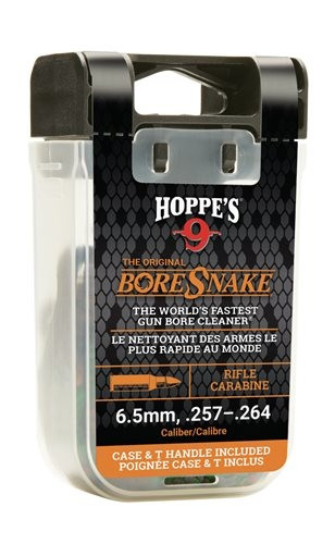 Hoppes .40/.41 Caliber Pistol BoreSnake Den

The Hoppes Bore Snake with brass, cotton and nylon material; bronze bristles; tail; built-in handle; and compact carrying case.

Completely machine washable and useable in conjunction with solvents or oils, the BoreSnake® comes with an integrated bronze brush that scrubs out carbon fouling, and a tail which clears the barrel of loose debris with a surface area significantly larger than a standard patch.

Ideal for pre-cleaning, a quick clean at the range or in the field, or even post cleaning before you stow your firearm away, this one pass cleaning solution now has a new home: the Hoppe’s Bore Snake Den. This is a compact carrying case with a built in handle which offers additional leverage, speed of deployment, and easy storage between firearm cleanings.

For convenient transport the Den fits into a range bag or backpack, protecting your BoreSnake brushes. The lid also doubles as a convenient pull handle that snaps into the clear case of the Bore Snake Hoppes for storage. This Hoppes BoreSnake cleaner model is compatible with .40/.41 pistol calibers.