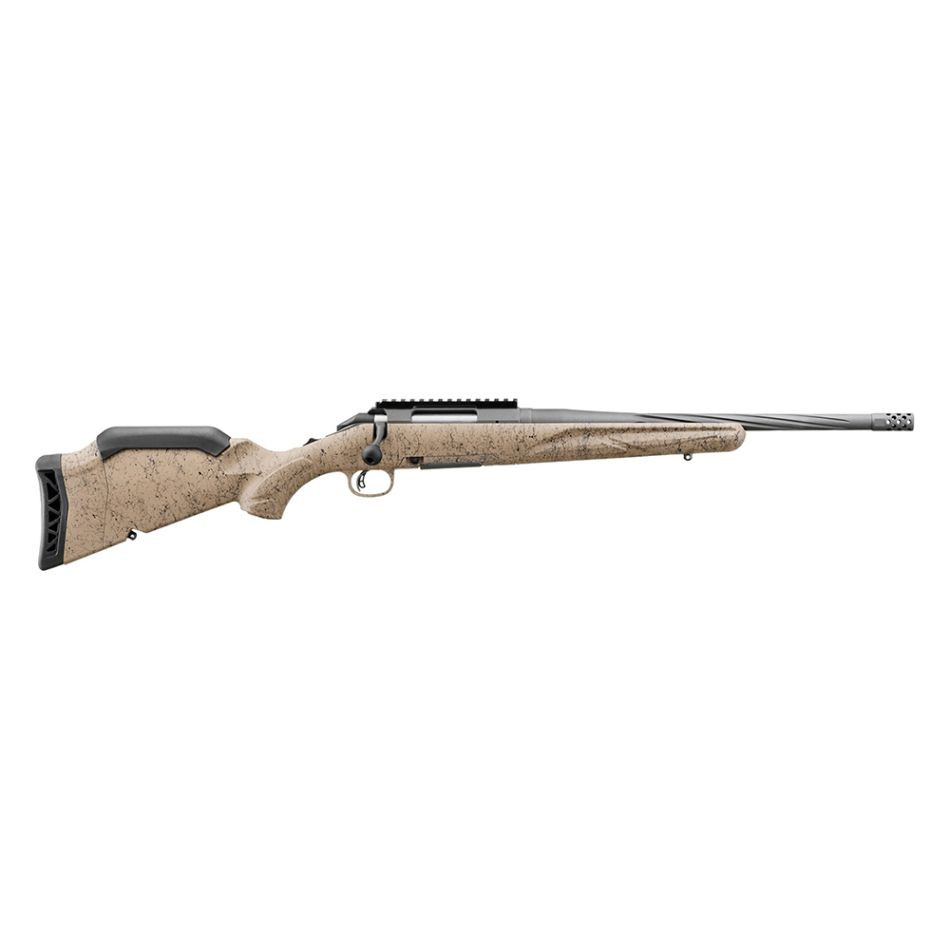 Ruger American Ranch Rifle Gen 2

The Ruger American® Rifle Generation II; an update to the American-made rifle that has been the benchmark for accuracy, durability, and performance in bolt-action rifles for over a decade. Designed with customer feedback in mind, the Ruger American Rifle Generation II is available in a variety of calibers and is sure to become the first choice for hunters and firearms enthusiasts.

Features:

Splatter finished stock provides excellent grip without being too sharp or abrasive.
Soft rubber recoil pad features a large radius on the heel for easy shouldering and improved geometry that progressively collapses to reduce felt recoil.
Removing the installed spacer allows for length of pull to be adjusted from 13.75" to 12".
Installed low comb improves sight alignment when using magnified optics but can be removed when utilizing low-mounted sights. More comb options are available at ShopRuger.com to further refine the fit.
Professionally applied Cerakote coating on barrel, muzzle brake, receiver and bolt handle results in a durable, easy-to-maintain finish.
Medium contour barrel features deep spiral flutes that reduce weight at the muzzle end of the barrel to improve balance without sacrificing stiffness or accuracy.
Compact, threaded barrel with factory-installed radial port muzzle brake is cold hammer-forged, resulting in ultra-precise rifling that provides exceptional accuracy and longevity.
Intuitive three-position tang safety locks the bolt, preventing inadvertent bolt opening while allowing the rifle to be loaded with the safety engaged.
Ruger Marksman Adjustable™ trigger offers a crisp release with a pull weight that is user-adjustable between 3 and 5 pounds.
Patented Power Bedding™ integral bedding block system positively locates the receiver and free-floats the barrel for outstanding accuracy.
The one-piece bolt is CNC machined from stainless steel for smooth operation and the familiar three-lug design with 70° throw provides ample scope clearance.
Oversized bolt handle for positive bolt manipulation, with a 5/16"-24 thread pattern for easy replacement.
Factory-installed, one-piece Picatinny scope base.
Specifications:

Caliber: 5.56 NATO
Capacity: 5
Magazine Type: AR-Style
Action: Bolt
Material: Alloy Steel
Stock: Flat Dark Earth Splatter Gen II American
Sights: Picatinny Top Rail
Barrel: 16.1", Cold Hammer Forged
Twist: 1:8" RH
Barrel Finish: Cobalt Cerakote
Thread Pattern: 1/2"-28
Length of Pull: 12" - 13.75"
Overall Length: 37.35"
Weight: 6.2 lbs.
Part #: 56908