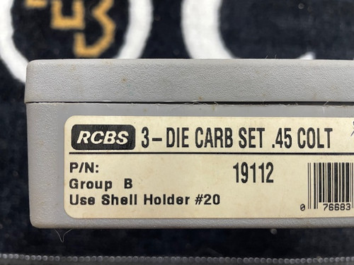 Used RCBS 19112 3 Die Carb Set 45 Colt w/Bullet Seat RN/SWC  Pack