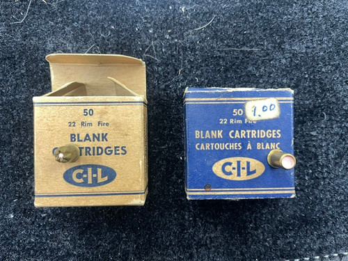 Used Vintage CIL 22 Blanks - White Box -- 22rds, Blue Box -- 34rds
