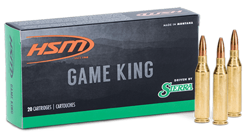 Sierra “Game King” bullets have earned superlative accolades for years and years. Now HSM has developed an entire lineup of fine hunting ammunition featuring the time-honored Sierra GameKing/Pro-Hunter bullets. Each caliber’s individual components have been precisely matched to each GameKing/Pro-Hunter bullet to maximize their potential for accuracy and performance. So precisely matched that you may think HSM Game Kings are handloads rather than coming out of a factory box. Whatever your quarry, HSM has a Game King cartridge for you.



Application	Hunting
Boxes Per Case	25
Bullet Type	Sierra Gameking Spitzer Boat Tail
Bullet Weight	225 Gr
Caliber	358 Win
Casing Material	Brass
Muzzle Energy	2400 Ft Lbs
Muzzle Velocity	2878 Fps
Rounds Per Box	20
