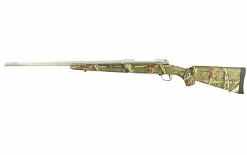 Savage’s Model 16 Bear Hunter features a 23″ medium-contour fluted barrel with a patented on/off muzzle brake. It’s polymer AccuStock has a Mossy Oak Infinity finish and the hinged-floorplate features an attractive bear paw logo. This model’s receiver is drilled and tapped for mounting scopes.

Stock	Camo Synthetic
Action	Bolt
Finish	Stainless
Weight	7.75 lb
Caliber	338 Win Mag
Barrel Length	23