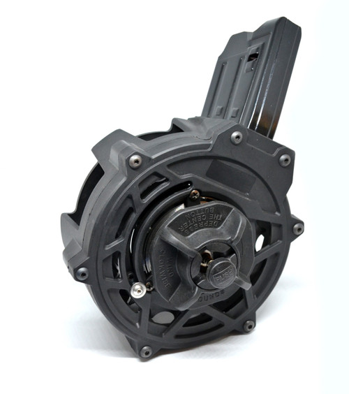The EGE LEVAR 12 Drum Magazine is a rugged 20 Round 12 GA magazine with a patented spring release system.  With its unique design, it boasts the lowest weight by a high margin for a 12 GA drum magazine.  Being lightweight, it reduces fatigue and allows for taster target acquisition and better accuracy.  Its innovative rapid loading mechanism allows users to “drop” the 12 GA round inside the magazine.  It make it the fastest and easiest drum magazine to load.

Features:

Patented spring release system for easy & quick loading
Long spring life due to the spring release mechanism
Light drum mag on the market – only 1.5 kg/3.3 lbs
Carbon steel feed tower
Tested for high durability and reliability
Specs:

Interface	EGE Arms LEVAR 12 Gen 2		Compatibility	EGE Arms LEVAR 12 Gen 2, LEVAR 12S Gen 2
Type	Detachable Drum		Feed Style	Single Feed
Caliber	12 Gauge, 3 Inch		Capacity	20
Fit Type	Drum		Body Material	Carbon Steel; Polymer
Body Colour	Polished Black; Matte Black, Blue		Feed Lip Material	Carbon Steel
Feed Lip Colour	Polished Black		Follower Material	Polymer
Follower Colour	Red		Floorplate Material	Polymer
Floorplate Colour	Matte Black		Inner Length (in; mm)	~2.884; 73.254
Outer Length (in; mm)	~5.5; 150		Width (in; mm)	~6; 152
Height (in; mm)	~11; 27.9		Weight (lbs; kg)	3.3; 1.5


Fits Levar Shotguns Sold after 21 August 2025. 

Drum Magazine for LEEVAR12 Lever Action Shotgun.

12 Gauge, 20 Round, Metal (Aluminium), Black

* If the inside of your magwell has indentations on both left & right side then it is compatible with this drum mag.