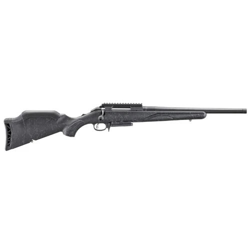 Soft rubber recoil pad features a large radius on the heel for easy shouldering and improved geometry that progressively collapses to reduce felt
recoil.
Removing the installed spacer allows for length of pull to be adjusted from 13.75" to 12".
Installed low comb improves sight alignment when using magnifed optics but can be removed when utilizing low-mounted sights.
Professionally applied Cerakote coating on barrel, thread protector, receiver and bolt handle results in a durable, easy-to-maintain finish.
Bull contour barrel increases weight for better stability and reduced felt recoil.
Threaded barrel with factory-installed thread protector is cold hammer-forged, resulting in ultra-precise riing that provides exceptional accuracy and longevity.
Intuitive three-position tang safety locks the bolt, preventing inadvertent bolt opening while allowing the rifle to be loaded with the safety engaged.
Ruger Marksman AdjustableT trigger offers a crisp release with a pull weight that is user-adjustable between 3 and 5 pounds.
Patented Power BeddingT integral bedding block system positively locates the receiver and free-Noats the barrel for outstanding accuracy.
The one-piece bolt is CNC machined from stainless steel for smooth operation and the familiar three-lug design with 70° throw provides ample scope clearance.
Oversized bolt handle for positive bolt manipulation, with a 5/16"-24 thread pattern for easy replacement.
More Information
More Information
Firearm Model / Series	American Rifle Gen II
Left / Right Handed	Right Handed
Caliber / Gauge	308 Win
Stock Material	Synthetic
Barrel Length (inch)	16.1
Manufacturer Number	46995
UPC	736676469956
SKU	290756
Brand	Ruger
