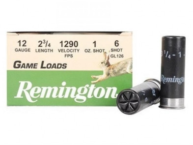 Remington Game Loads offer a broad selection of shotshell loads to meet your needs. This versatile ammunition is available in everything from 12 gauge to .410 bore and shot sizes from BB's to #9. Loaded with quality components at an affordable price.

Cartridge	12 Gauge
 
Quantity	25 Round
Shell Length	2-3/4"
Shot or Slug Type	Lead Shot
Shot Size	#6
NonToxic	No
Buffered	No
Muzzle Velocity	1135 Feet Per Second
Primer	Boxer
Corrosive	No
Reloadable	Yes
Barrel Type	Smooth Bore
Shot Weight	1 Ounce
Crimp	6-Point Star