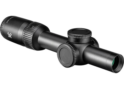About The Product
Strike Eagle® is your tactical powerhouse, delivering the versatility and optical performance to propel your shooting game higher. Rugged construction, great glass, advanced features—all to help you excel whether you’re run-and-gun shooting or engaging targets out to 1,000 yards. Strike Eagle® adapts to every challenge, driving your skills to places you never thought possible.

Specifications
Magnification	1-8x
Objective Lens Diameter	24 mm
Focal Plane	First Focal Plane
Eye Relief	3.9"
Field of View (@ 100 yards)	113.6' - 14.1'
Turret Style	Capped
Tube Size	30 mm
Adjustment Graduation	1/4 MOA
Travel Per Rotation	25 MOA
Max Elevation Adjustment	145 MOA
Max Windage Adjustment	145 MOA
Parallax Setting	125 yds
Length	10.4"
Weight	23.9 oz
Features
XD™ Optical System	Premium optical system delivers impressive resolution, edge-to-edge sharpness, greatly reduces chromatic aberration, and guarantees bright, high-contrast images.
Fully Multi-Coated Lenses	
Anti-reflective coatings on all air-to-glass surfaces provide increased light transmission for greater clarity and low-light performance.
First Focal Plane Reticle	A first focal plane reticle is located within the riflescope near the windage and elevation turrets. The scale of reticle remains in proportion to the zoomed image. Consistent subtensions allow accurate holdover and ranging at all magnifications. The reticle's size will appear larger at high magnifications and smaller at low magnification.
Glass-Etched Reticle	Allows for intricate reticle design. Protected between two layers of glass for optimum durability and reliability.
Illuminated Reticle	Provides precise aiming under low-light conditions.
Single-Piece Tube	Maximizes alignment for improved accuracy and optimum visual performance, as well as ensures strength and waterproofness.
Aircraft Grade Aluminum	Constructed from a solid block of aircraft-grade aluminum for strength and rigidity.
ArmorTek®	Ultra-hard exterior lens coatings defend against scratches, oil, and dirt.
Low-Glare Matte Black Anodize	Corrosion and wear resistant anodization provides low-glare matte surface and helps camouflage the shooter's position.
Nitrogen Gas Purged	Gas purged and O-ring sealed for fogproof and waterproof performance in all conditions.
Waterproof	Designed to withstand harsh weather conditions.
Shockproof	
Designed to withstand the highest levels of recoil and impact.
Fogproof	
Designed to withstand a wide range of temperatures.
What's in the Box
Strike Eagle® 1-8x24 FFP
Sunshade
Flip Caps
Throw Lever
Custom 2 mm Hex Tool
CR2032 Battery
Lens Cloth