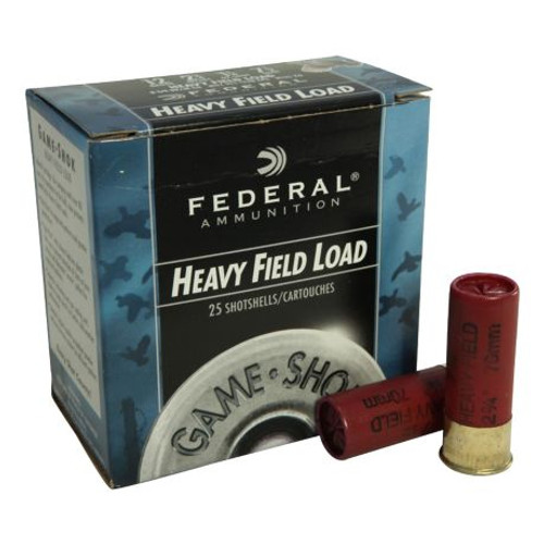 Product Features
Woods or fields. Fur or feathers. Federal Heavy Field Game Loads have you covered. They are carefully crafted and packed with features that provide reliable, effective performance on a variety of upland game.
•High-quality round shot is formulated for optimum hardness, improving pattern efficiency
•Brass-plated steel head and one-piece wad maximize payloads
•Select, high-quality propellant and non-corrosive primer deliver efficient, reliable ignition