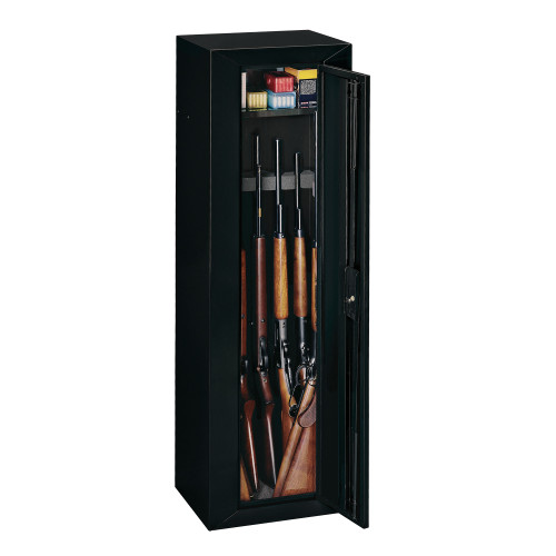 SCORPIO 10 Gun Steel Cabinet, 53″x15.5″x14″, Key Lock (STORE PICK-UP ONLY)
Secure your guns and ammo with our line of STEEL SECURITY CABINETS. Designed with an optimized door size, access to your guns has never been safer or easier.  Each cabinet has a configurable interior which can be adapted for guns and ammo of all types, and comes with a 4pt locking system.

Features:
Dual-height barrel rests accommodate rifles, long guns and AR’s.
Industry standard, 19 gauge CR.
Exterior dimensions: 53” x 15.5” x 14”
Gun capacity: 10
Weight: 50 pounds.
Color: Flat black.
Keys: 2