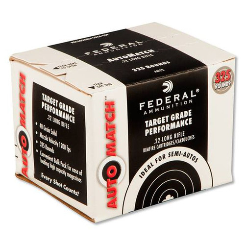 Federal AutoMatch Target is a rimfire ammunition line specifically designed for use in conjunction with semi-auto firearms. Like with all Federal products, AutoMatch provides you with a reliable feeding cartridge which will function in a wide variety of firearms including picky ones. This ammunition is new production ammo that is made right here in the USA. Pick up a box or two of Federal AutoMatch today!

Features and Specifications:
Manufacturer Number: AM22
.22 Long Rifle
40 Grain Lead Round Nose
Muzzle Velocity 1200fps
Muzzle Energy 128 ft/lbs
Made in the USA
Uses: Target Shooting, Training, and Plinking
