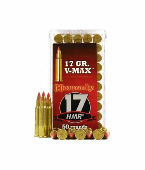 Hornady Varmint Express

From prairie dogs to coyote and fox, the Hornady Rimfire line of ammunition offers varmint hunters high speed rimfire cartridges. Loaded with either the V-MAX or NTX bullet, these loads deliver tack-driving accuracy and dramatic expansion on impact.

Features:

Hard-Hitting V-MAX Technology - The polymer tip of a V-MAX bullet delivers more than tack-driving accuracy at long range -- it also creates dramatic expansion on impact.
Honest 200-Yard Performance - The flat trajectory delivered by the 17 HMR makes it the most accurate long-range rimfire ever made.
Select Brass - The uniformity of the Hornady 17 HMR case is equaled only by ultra-expensive match ammo, and case geometry helps provide this new cartridge’s unequaled performance!
Propellant - The powerful new propellants available today make the 17 HMR the most accurate, hardest-hitting rimfire cartridge available.
Specifications:

Caliber: 17 HMR
Weight: 17 Grain
Bullet Style: Jacketed Hollow Point (V-MAX)
Casing: Brass
Muzzle Velocity: 2550 fps.
Energy at Muzzle: 245 ft. lbs.
Velocity at 100 yds: 1901 fps
Energy at 100 yds: 136 ft. lbs.
Velocity at 200 yds: 1378 fps
Energy at 200 yds: 72 ft. lbs.