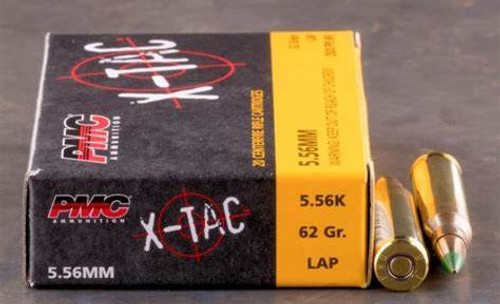 This is 5.56 NATO PMC X-TAC 62gr. Green Tip “Penetrator” Ammo. The PMC X-TAC Line is manufactured to the highest industry and military specifications to ensure its performance, without fail, when your life is on the line. PMC’s X-TAC ammunition is powerful, accurate and dependable, because in a life-threatening situation, no other standard is acceptable. PMC’s exacting adherence to the precise specifications of military and law-enforcement organizations assures that X-TAC ammunition will perform perfectly in that fraction of a second when a serious threat arises. This ammo comes packed in 20rds. per box, 50 boxes per case.