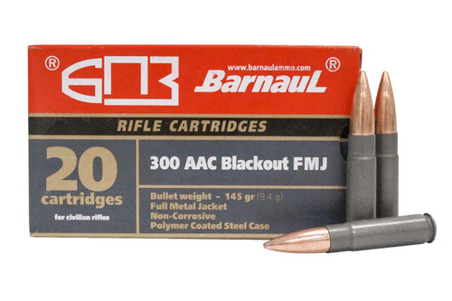 Barnaul 300 Blackout 145 Gr FMJ Box of 20
Brand new from Barnaul Ammunition, the 300 AAC Blackout cartridge is finally getting an economically priced steel-cased option that gives shooters more “bang for their buck”.

 

Bullet Type: FMJ

Bullet Weight: 145gr

Bullet Jacket: Bi-metal

Case: Steel

Velocity: 1,985 ft/s

Powder: Non-Corrosive

Primer: Berdan

Amount: 20 Round Box
