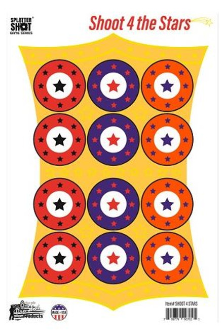 
12" X 18" SplatterShot ® GAME SERIES TARGET FEATURES:

BULLET HOLES ARE REVEALED WITH BRIGHT WHITE RINGS
HEAVY TAG PAPER TARGET (NON-ADHESIVE)
INSTANT FEEDBACK – NO NEED TO WALK DOWNRANGE OR USE BINOCULARS TO SEE YOUR SHOT
PACKAGED IN ZIP TOP BAG
MADE IN USA