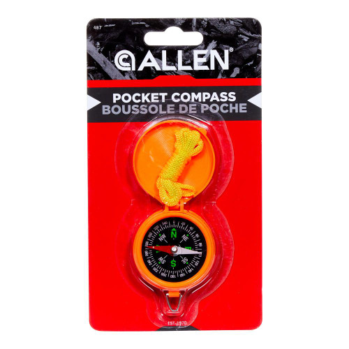 The Pocket Compass with Lid by Allen has a high impact, lightweight body in high visibility orange. This compass also features a luminous dial and ring attachment for your lanyard.

Product Features
Has a High Impact, Lightweight Body in High Visibility Orange
Luminous Dial and Ring Attachment for Your Lanyard
Lightweight and Durable