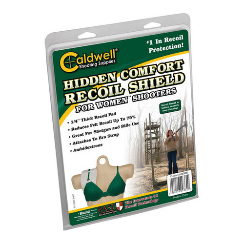Worn under clothing, the Hidden Comfort Recoil Shield for Women has a patented recoil protection and comfortable cotton blend cover that easily attaches to a bra strap without removing the blouse or shirt and stays in place with its hook and loop closure system

FEATURES
1/4" THICK ENERGY-ABSORBING SHIELD
APPROXIMATELY 30 CUBIC INCHES OF COVERAGE
WEIGHS 2 OZ