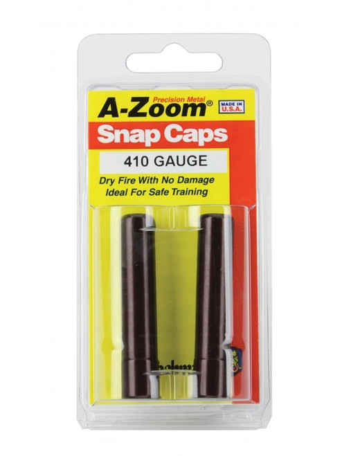 A-Zoom 410 Gauge Snap Caps – 2pk

Every A-Zoom snap cap is CNC machined from a solid billet of aluminum to precise cartridge dimensions, then hard anodized for ultra-smooth functioning and extended life span. Each snap cap cartridge utilizes a “Dead Cap” where the primer would be that is designed to withstand thousands of dry fires. A-Zoom snap caps are more durable than its plastic counterparts and built to spec so that they function through your gun just like real ammunition.

Take your training to the next level by being able to dry fire your firearm without damaging your firing pin. Familiarize yourself or new shooters with your firearms before a round ever gets fired. This is a great teaching tool to introduce a first time shooter to the sport and get them comfortable with the handling and safety aspects before ever putting a live firearm in their hands.