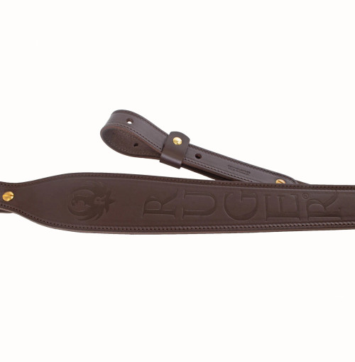 Leather cobra sling measuring 2.25" at widest point.
This sling is embossed with the Ruger Eagle and text at the shoulder position.
It is lined with ultra suede and is meant for use with 1" swivels.
Made with Heavyweight Italian Full Grain Leather.