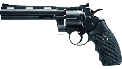 Colt 2254040 6" Python CO2 BB Revolver, Polymer, 6-Shot, .177 Cal, 2 Extra Mags, 410 FPS Umarex USA presents a very realistic .177 steel BB revolver-style pistol in the Colt Python! This CO2 BB revolver has a 5.5" barrel and textured grips with the Colt logo. The all-metal airgun is great to maintain firearm proficiency without the cost or inconvenience of going to a range and the high cost of expensive firearm ammo. Features include; an adjustable rear sight, manual safety, and the CO2 capsule is housed in the grip. The realism continues when its swing out cylinder is loaded with 6 removable cartridges and is easily reloaded with the included speedloader. When the cylinder is empty, push out the shells with the cartridge ejector rod. At 400 fps, the Colt Python by Umarex USA is a great plinking gun or even a great target shooting pistol!