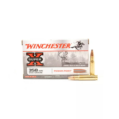 Detail	THIS ICONIC DEER BULLET HAS BEEN AROUND HUNT CAMPS ACROSS THE COUNTRY FOR DECADES. WINCHESTER'S MOST. ECONOMICAL DEER OFFERING, SUPER-X POWER-POINT AFFORDS DEER HUNTERS A BULLET WITH RELIABLE EXPANSION AND ACCURACY. LEAD SOFT POINT CUP-AND-CORE BULLET. NOTCHED JACKET FOR RELIABLE EXPANSION.
Calibre Group	Medium Sized Game, Big Game
Ammo Type	Rifle
Bullet Type	Jacketed Soft Point
Bullet Weight	200 GR
Case Type	Brass
Calibre	358 WIN