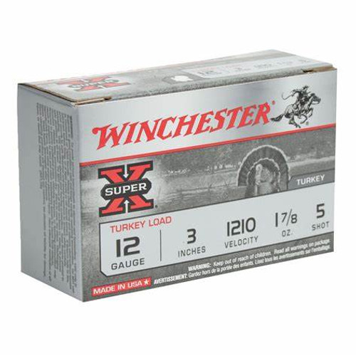 The Winchester Super-X Turkey line of ammunition features 12-gauge loads packed with up to 1 7/8 ounces of size #4, 5, or 6 shot. These rounds pack quite a heavy punch, which is exactly what you need to take down even the biggest, toughest toms.

If you are in the market for a premium-quality turkey load, you know that nothing beats the Winchester Super-X Turkey line of ammunition. With over 140 years of experience under the belt, Winchester ammo delivers a superior combination of performance, consistency, and reliability that can't be beat.

SPECIFICATIONS
Gauge
12 ga
Brand Family
Super-X
Shotshell Length
3"
Load
1-7/8 oz
Shot Size
5
Velocity
1210 fps
Rounds
10
Case Material
Plastic
Brand
Winchester
 