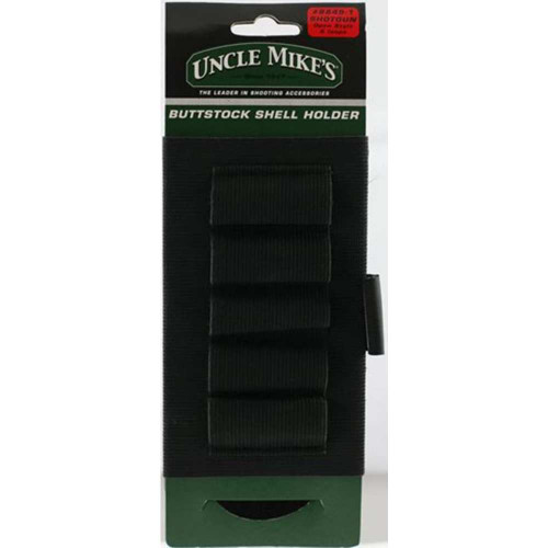 The Uncle Mike’s Neoprene Black Shotgun Buttstock Shell Holders with 5 Loops Hunting and Shooting Accessories 8849-1 have a heavy-duty neoprene sleeve that stretches over shotgun stock. Sewn-on elastic loops secure ammo. One of the features of the Uncle Mike’s Neoprene Shotgun Buttstock Shell Holder is a non-slip surface for improved rifle handling. Shotgun Buttstock Shell Holders hold 5 catridges.

Heavy-duty neoprene sleeve stretches over shotgun stock.
Non-slip surface for improved shotgun handling.
Sewn-on elastic loops secure ammo.
Holds 5 cartridges.
Uncle Mike’s limited lifetime Warranty.