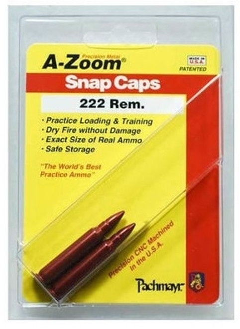 A-Zoom 222 Rem Snap Caps – 2Pk

Every A-Zoom snap cap is CNC machined from a solid billet of aluminum to precise cartridge dimensions, then hard anodized for ultra-smooth functioning and extended life span. Each snap cap cartridge utilizes a “Dead Cap” where the primer would be that is designed to withstand thousands of dry fires. A-Zoom snap caps are more durable than its plastic counterparts and built to spec so that they function through your gun just like real ammunition.

Take your training to the next level by being able to dry fire your firearm without damaging your firing pin. Familiarize yourself or new shooters with your firearms before a round ever gets fired. This is a great teaching tool to introduce a first time shooter to the sport and get them comfortable with the handling and safety aspects before ever putting a live firearm in their hands.