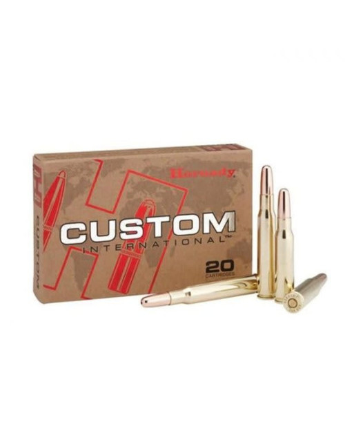 Loaded with legendary Hornady® InterLock® bullets, and chambered in the most popular European calibers, Custom International™ is a tried-and-true collection of versatile, proven loads for the global hunter. Hard-hitting performance puts game down quickly, ensuring minimal tracking and clean, humane kills.

Conventional powders, with low muzzle flash, loaded to traditional velocities achieve exceptional performance in a wide variety of firearms. High quality brass offers reliable feeding, corrosion resistance, hardness, and dimensional consistency.

Features:

Hornady Bullets - Available in a wide variety of hunting calibers, Custom International™ ammunition is loaded with InterLock®, GMX®, or ETX® bullets, providing an all-around line of hunting ammunition for your preferred shooting experience.
Expansion and Penetration - An industry leader and customer favorite, Custom International™ ammunition balances expansion and penetration and is well-suited to medium and large sized game.
Ballistic Efficiency - Most Custom International™ loads feature bullets with a secant ogive design. This pioneering profile, developed by Hornady,® creates the optimum blend of ballistic efficiency and bearing surface for flatter shooting and less drag.
Specifications:

Caliber: .30-06 Springfield
Weight: 220 Grain
Bullet Style: RN InterLock
Casing: Brass
Muzzle Velocity: 2,365 fps.
Muzzle Energy: 2,731 ft lbs.
Sectional Density: .331
Ballistic Coefficient: .220 (G1)
