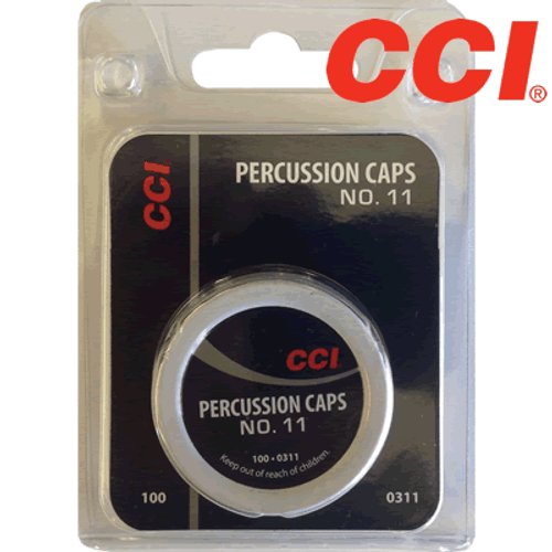Percussion Caps #11 (Tin of 100)

CCI made the muzzleloading world a lot brighter in 1975 when we introduced our #11 percussion caps. Why? They were non-mercuric, non-corrosive, and darned reliable. We’ve now expanded the line to four popular products. In addition to the #11, there’s the #11M with more power to light off replica black powders. For revolvers with smaller nipples, there’s our #10 cap. And for original and replica muskets and rifles that require large, winged caps, we have the Four Wing Musket Caps. When using any percussion caps for reenactment or demonstration shooting without a powder charge or bullet, only use nipples with a large internal diameter. Standard nipples intended for normal loads can clog when fired repeatedly without a powder charge, potentially causing the cap to fragment. We recommend a minimum internal diameter of 0.050 inch for nipples used without powder charges and bullets. Thoroughly clean nipples and the flame path during firing sessions. Always wear approved shooting glasses when firing any muzzleloading firearm.

Features & Benefits
• Modern non-corrosive, non-mercuric priming mix
• Assembled in ribbed copper cups just like the originals
• Matched to standard nipple dimensions
• Clean-burning and reliable ignition
• Packed in traditional 100-count tins