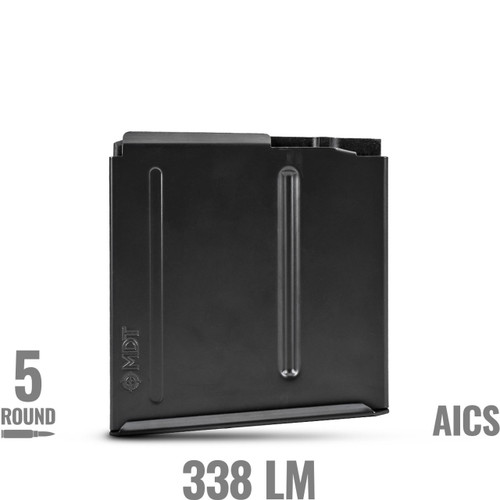 PRODUCT DETAILS
DETAILS
MDT Metal 338LM AICS magazines are manufactured from high strength steel and finished with Cerakote Elite for the ultimate in durability and corrosion resistance. Compatible with AICS pattern DBM chassis and bottom metals

This magazine has a 5 round capacity based on magnum rounds.

IMPORTANT
The 338LM 4.050 variant magazine is not compatible with MDT Chassis Systems
The standard length long action magazine in an MDT Chassis is 3.715" unless otherwise noted in the description stating CIP or 3.85 for the longer magazine well
If you purchased a rifle direct from an OEM or retailer, please check the specifications
Remington Tactical Chassis Rifle and 338 Lapua XCR rifles use a 3.775" magazine not available from MDT
Tikka T3/T3x and Savage Axis long action calibers in our chassis you must use the 3.560" option
Will not work with 300 Remington Ultra Mag, 300 Weatherby, and similar cartridges
COMPATIBILITY
338LM
SPECIFICATIONS
3.715" magazine: 3.600" COAL

