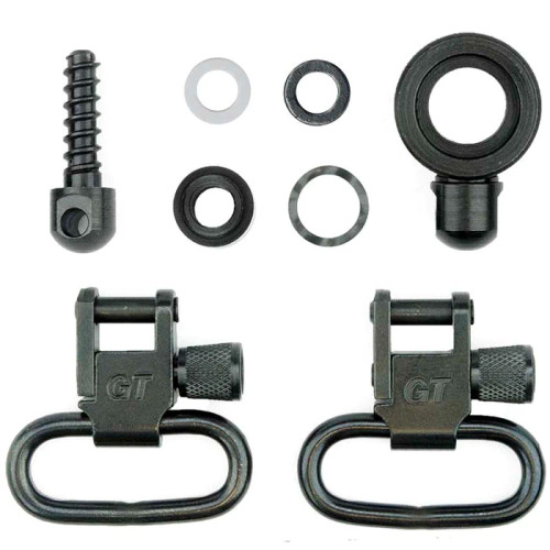 For 1" Slings

Included forend replacement spacer provides simplified mounting. Set also contains 3/4˝ wood screw stud rear and one pair 1" Locking Swivels.

Does not fit BLR Lightning.

Black Oxide Finish