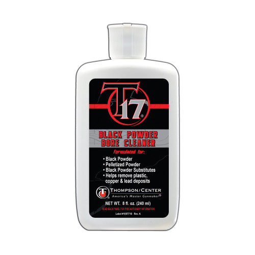 This solvent is specially formulated to effectively clean and neutralize the harmful fouling left in the bore from Triple Seven® and other black powder substitutes. T17® also helps to remove plastic, copper and lead deposits that could affect the accuracy of your rifle. A micro thin layer of protectant is left in the bore to prevent rust and corrosion and aid in easy loading. The active ingredients of this solvent penetrates even the most caked on fouling and helps to restore the bore of your rifle to factory condition.

8 oz. Bottle