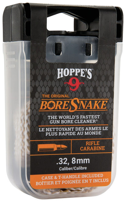 The original fastest bore cleaning tool on the planet has a new home. Hoppe's BoreSnake® Den is a compact carrying case with a built-in handle for easy storage between firearm cleanings. It conveniently fits in a range bag or backpack to protect your BoreSnake® brushes during transport. The lid of the Snake Den doubles as a convenient pull handle that snaps into the clear case for storage. A one pass solution, BoreSnake® uses an integrated bronze brush to scrub out carbon fouling, while the tail clears the barrel of loose debris with a surface area 160x larger than a standard patch.
Patented one-piece design
Has 160x larger surface area than a standard patch
Convenient new case for easy storage and transport
Lid doubles as a pull handle
Extremely packable