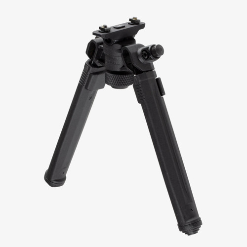 The Magpul Bipod for M-LOK offers serious strength and versatility at a price that provides unmatched value. Our lightweight Mil-Spec hard anodized 6061 T-6 aluminum and injection-molded polymer bipod brings innovation in ergonomics, functionality, strength and value together. Its low-profile design conceals its internal mechanisms and hardware, smoothly brushing off snags and bumps. Optimized for rapid one-handed adjustments, the bipod quickly and quietly transitions between user configurations.

In the shooting position, it is easily loaded with stabilizing forward tension without fear of failure or warping. Its aluminum and stainless steel components, along with its injection-molded reinforced polymer, ensure years of dependable performance and reliability, all while shaving weight. It's extremely light weight, at just over 11 oz.

Leg extensions slide and lock securely with the push of a button on any of the seven half-inch spaced locking detents. The legs extend 3.5 inches, from 6.8” to 10.3”. An industry-exclusive 50° of total tilt and 40° of total pan are controlled by a glove-friendly knurled tool-less bipod locking knob located between the extended legs. It also has the exclusive ability to lock pan at 0° while maintaining full tilt functionality. Folded, the streamlined housing and legs fit neatly under the barrel and are just under 2.3” deep and 3.3” wide. Anodized surfaces and tight, precision tolerances mitigate squeaks and rattles.

A soft rubber bipod locking knob cap is attached to the locking knob gives users a steady, non-marring forward rest while the bipod is folded. Additionally, its staggered soft rubber feet hold fast on a variety of shooting surfaces and are easily removed with a roll pin punch. Should users choose to change feet, the Magpul Bipod’s legs accept most Atlas pattern bipod replaceable feet, except for the Atlas 5-H style.

Made in the U.S.A.



TECHNICAL SPECIFICATIONS
More Information
Attachment	M-LOK Slots
Materials	Steel, Mil-Spec hard anodized 6061 T-6 aluminum, polymer
Height, max	10.3"
Pan and Tilt	50° tilt and 40° pan
Platform	Other
Weight	11 oz.