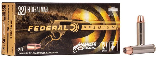 Product Overview
Make your lever gun run like never before with the industry's only ammunition truly designed for optimal cycling and overall performance from the time-tested rifle platform. Velocities of Federal Premium® HammerDown™ loads are customized to produce superior ballistics and terminal performance through lever-action barrel lengths. The construction of the molecularly bonded soft point bullets has also been adjusted for the best accuracy and expansion at those velocities. The geometry of each round's case, bullet and cartridge ensures flawless cycling through tubular magazine and typical lever-action feeding systems.

Specifically engineered for lever guns
Functions flawlessly in side gate loading and tubular magazines
Modified chamfered case for easier feeding
Bullets optimized for better terminal performance out of lever-action rifles
Designed in partnership with Henry Repeating Arms
Bullets provide best-in-class expansion and weight retention on impact
Increased velocities and performance in pistol cartridges
Nickel-plated cases
