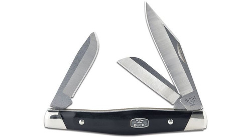 BU0301BKS1: 0301BKS1 Stockman Slipjoint - Black Synthetic
Buck Knives
The Buck 0301 Stockman is a classic slipjoint folding knife built for versatility and reliability. Featuring three 420HC stainless steel blades—a 3.00-inch clip point, a 2.14-inch sheepsfoot, and a 2.05-inch spey—it covers a wide range of everyday cutting needs with exceptional sharpness and corrosion resistance. The knife has a durable black synthetic acetal copolymer handle, complemented by nickel silver bolsters for a traditional yet robust design. At 4.00 inches closed and weighing just 3.07 ounces, it’s compact and easy to carry. Made in the USA, this time-tested pocket knife is perfect for practical use or as a collector's item.

Specifications
Blade Length: 3.00" Clip Point, 2.14" Sheepsfoot, 2.05" Spey
Closed Length: 4.00"
Overall Length: 7.00"
Blade Material: 420HC Stainless Steel
Blade Thickness: 0.090"
Blade Style: Clip Point, Sheepsfoot, and Spey
Blade Grind: Flat
Blade Finish: Satin
Handle Material: Black Synthetic Acetal Copolymer with Nickel Silver Bolsters
Locking Mechanism: Slipjoint (non-locking)
Weight: 3.07 oz.